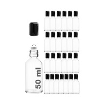 Çelik Roll On Şişesi 50 ML Sızdırmaz Siyah Kapaklı Şeffaf Cam Şişe 25 Adet