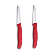 Victorinox 8 Cm Kırmızı Tırtıklı Ve Düz Bıçak Seti 2li Kırmızı