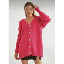 Örgü İşleme Detaylı Pembe Hırka-357 Pembe