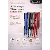 24'lü Karışık Tükenmez Kalem Seti 1.0 Mm 8 Mavi 8 Siyah 8 Kırmızı Beyaz