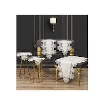 Salon Takımı Çeyizlik Kayla Model Krem-gold 5 Parça Keten Dantelli Runner Seti Bzckh1370 Çok Renkli