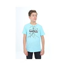 Toontoy Kids Toontoy Erkek Çocuk Baskılı Bisiklet Yaka Kısa Kollu Tişört Su Yeşili