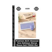 Premium Akıllı Aksesuar İnce Kablosuz Klavye Mouse Seti Tmk04 Mor