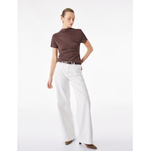 Koton Modal Karışımlı Slim Fit Drape Detaylı Dik Yaka Kısa Kollu Tişört Kahverengi 6sak70014ek Kahve