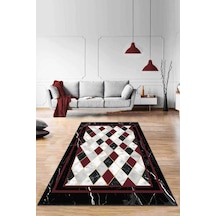 Bordo Geometrik Kaymaz Taban Makinede Yıkanabilir Halı Rv143n11