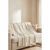 İskandinav Dokulu Pamuklu Saçaklı Koltuk Örtüsü Ve Koltuk Şalı Kaymaz Terletmez 170x200 Cm Ekru