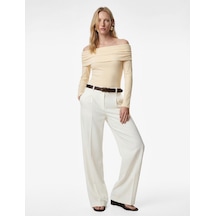Koton Slim Fit Drape Detaylı Uzun Kollu Madonna Yaka Omzu Açık Bodysuit Sarı 6sak80049pk