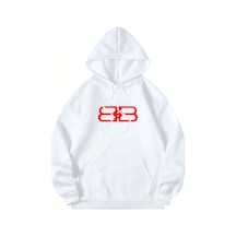 Unisex Erkek/kadın Bb Renkli Özel Baskılı Oversize Kapüşonlu Sweatshirt Beyaz Beyaz