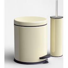 Zethome Krem İkili Banyo Seti Çöp Kovası-tuvalet Fırçası Siyah