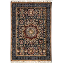 Çam Halı Sultani 821 Lacivert Yün Ve Bambu İle Özel Tezgahlarda Üretilen Otantik Desenli El Emeği Modern Uşak Halısı Lacivert