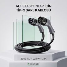 Coswatt Elektrikli Araç Tip-2 Şarj Kablosu 22kW / 32A / 5 Metre / 380V AC / Tip-2 / IEC 62196