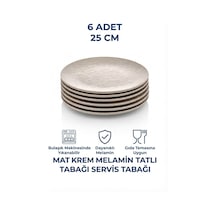 6 Adet Mat Krem Melamin Tatlı Tabağı Servis Tabağı - Bulaşık Makinesinde Yıkanabilir 25 Cm
