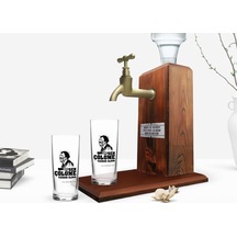 Kişiye Özel Renkli Baskılı Çünkü Sen Çölüme Yağmur Oldun Tasarımlı İkili Rakı Bardağı Ve Ahşap Rakı Standı Hediye Seti-9 Sarı
