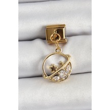 316l Çelik Sallantılı Zirkon Taşlı Satürn Model Gold Renk Nomination Charm Elk-bjtıeg Çok Renkli