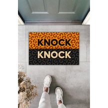 Rugmood Knock Çift Renk Leopar Desenli Modern Kapı Önü Paspası Kaymaz Taban Dijital Baskılı Paspas 70x45 Cm Turuncu