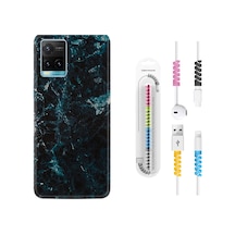 Vivo Y33S Kılıf Kablo Koruyuculu Blue Mix Mermer 1377