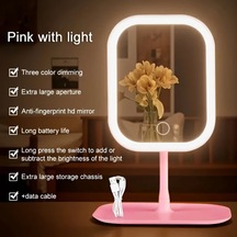Fochsia Pembe Led Aynalı Makyaj Aynası: Katlanır, Dokunmatik, 3 Işık Modu, Şarj Edilebilir Pembe