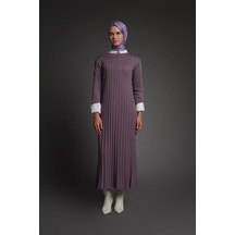 Armine Trend Kendinden Çizgili Triko Elbise Lila 25kt901