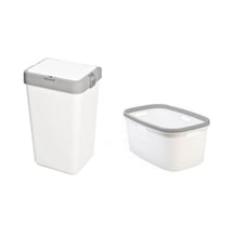 Geseus Motek Tekli 40 Lt Kirli Çamaşır Sepeti+çamaşır Selesi Ikili Set, Çeyiz Seti Gri+beyaz Beyaz - Gri