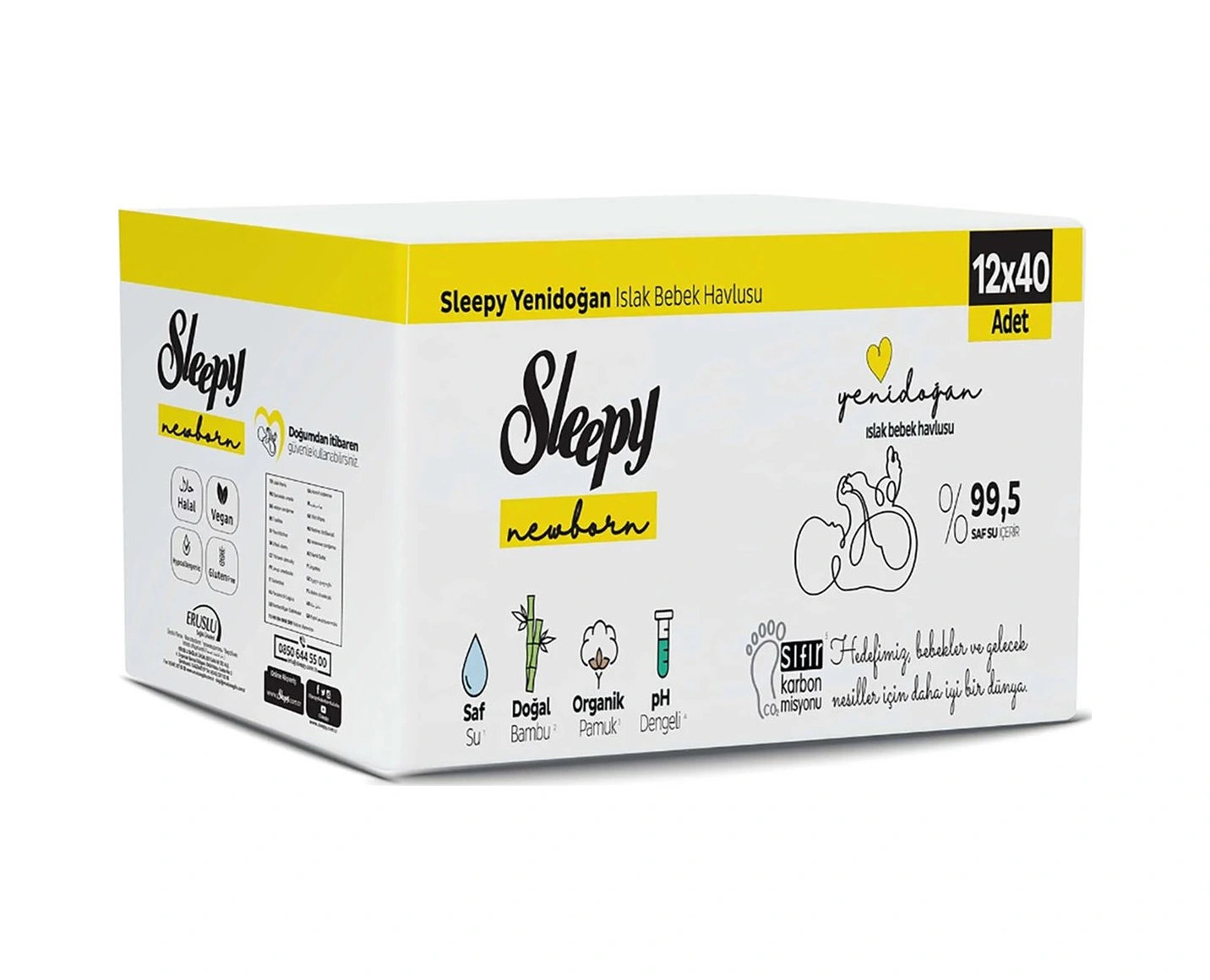 Sleepy Islak Havlu Pamuklu Yenidoğan Natural Bambu 40 Yaprak 12li 12'li Set