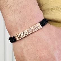 Gümüş Erkek Bileklik,14k Rose Altın Kaplama,el Örgüsü Bileklik