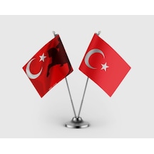 At Üstünde Atatürk Ve Türk Bayrağı İkili Saten Masa Bayrağı Takımı Diğer