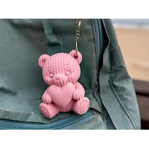 3d Baskı Kalpli Örgü Ayıcık Anahtarlık - Sevimli Çanta Süsü-pembe