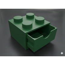 Lego Tasarımlı Mini Çekmece 2x2 Masaüstü Düzenleyici Dekoratif Saklama Kutusu Yeşil