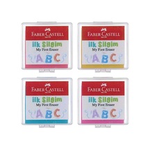 Faber-castell İlk Silgim Plastik Kutulu 4 Adet Mavi Sarı Kırmızı Pembe Renkli Silgi Seti