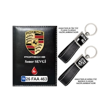 Plakanıza Özel Porsche Logolu Siyah Ruhsat Kabı Ve Anahtarlık