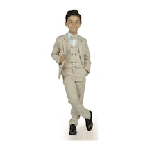 Mnk Baby & Kids 6 Düğme Yelekli Ceketli Çocuk Tam Takım Elbise Mnk0523 Bej