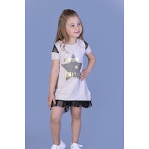 Toontoy Kız Çocuk Kol Üstü Fileli Eteği Fileli Elbise Kahve Melanj