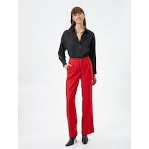Koton Bol Paça Pantolon Kumaş Düğmeli Normal Bel Cepli Kırmızı 4wak40068pw Kırmızı