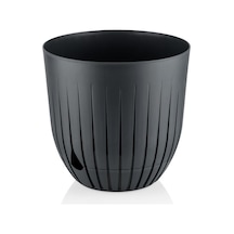 Çizgi Saksı Plastik Delikli Tabaklı Çiçek Saksısı 1 Adet, Antrasit, 10 Litre Diğer