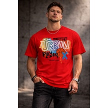 Herkesemoda Street Stayle Yazı Detaylı Basic T-shirt Kırmızı