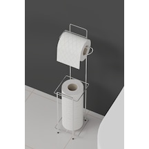 Buççin Online Mağaza Krom Metal Tuvalet Kağıtlığı Yedekli Wc Kağıtlığı Standı Modern Şık Banyo Aksesuarı 58x12x12 Cm Çok Renkli