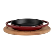 Lava Döküm Oval Sahan Döküm Demir Yekpare Çift Kulplu Kayın Servis Ahşabı Ölçü 15x10cm.-bordo Bordo
