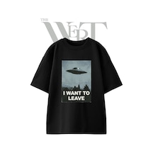 Thewert Ufo I Want To Leave Tasarım Baskılı Ünisex Siyah Oversize T-shirt