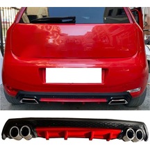 Fiat Punto Kırmızı Difüzör Çiftli Yuvarlak Egzoz Görünümlü D Tip Difizör