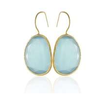 Kadir Jewellery 22 Ayar Altın Kaplama Fosil Taşlı Küpe -el İşçiliği Ve Hipoalerjenik Küpe Açık Mavi