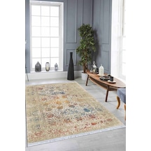 Krem Modern Dokuma Pamuk Tabanlı Kaymaz Kilim Klm004n11
