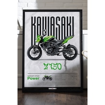 Kawasaki Z750 Siyah Ahşap Çerçeveli Poster, Dekoratif Motosiklet Duvar Tablosu