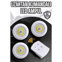 Spot Lamba Led Işık 3'lü Uzaktan Kumandalı Pilli Yapışkanlı Kablosuz
