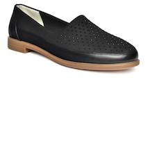 Fox Shoes R908019403 Siyah Hakiki Deri Taşlı Kadın Ayakkabı 001