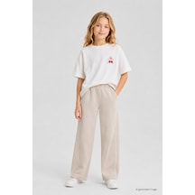 TOMMYLIFE Bej Biye Detaylı Basic Palazzo Kız Çocuk Eşofman Alt - 75195