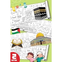 İslami Temalı Dev Boyama Kağıdı Rulosu - Mescid-i Aksa Ve Kâbe Desenli
