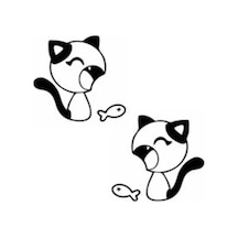 Kedi Ve Balık Oto Motor Laptop Duvar Folyo Sticker 50 X 45