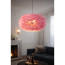 Flora Model Pembe Tüylü Modern Sarkıt Tekli Avize Pembe