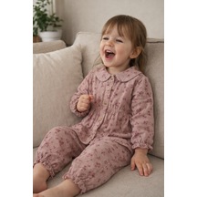 Babyhola Çiçek Desenli Müslin Kız Bebek Bayramlık Takım İkili Set 2013 Bordo