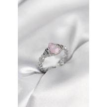 Mey İthalat Gümüş Renk Pembe Damla Model Kadın Yüzük Diğer